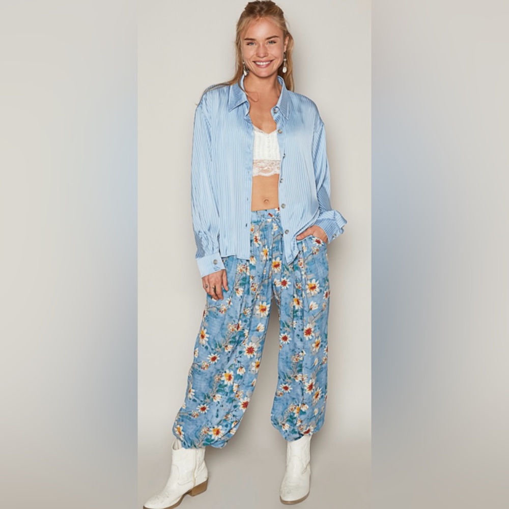 POL Light Blue Striped Button-Down Shirt